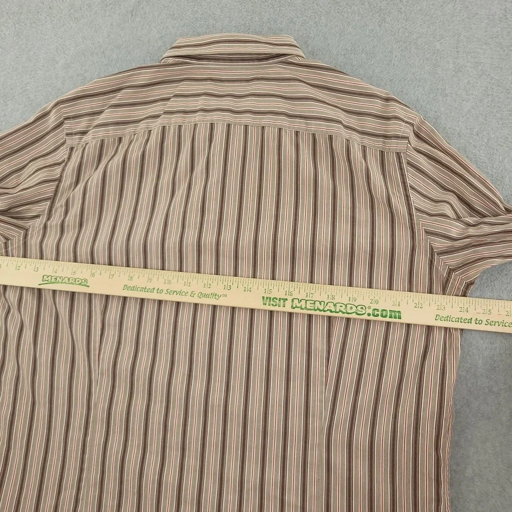 Banana Republic Dress Shirt Mens 17.5 34/35 Brown Stripe Slim Fit Italian Fabric